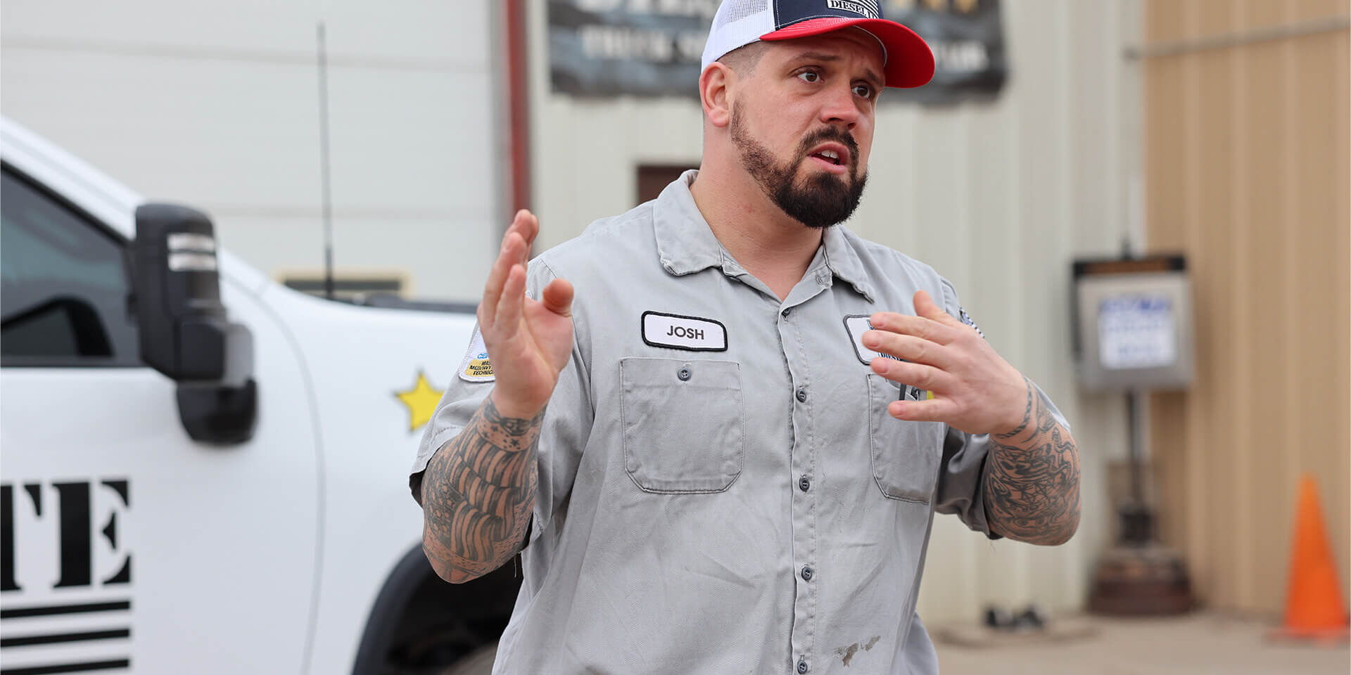 Josh Seley, Owner of Deckplate Diesel, stands in front of the Deckplate Diesel building in Fargo, ND.